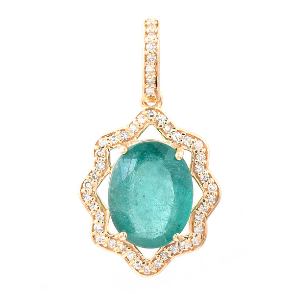 2.46 Ct Oval Mixed Cut Natural Emerald 14K Gold Pendant