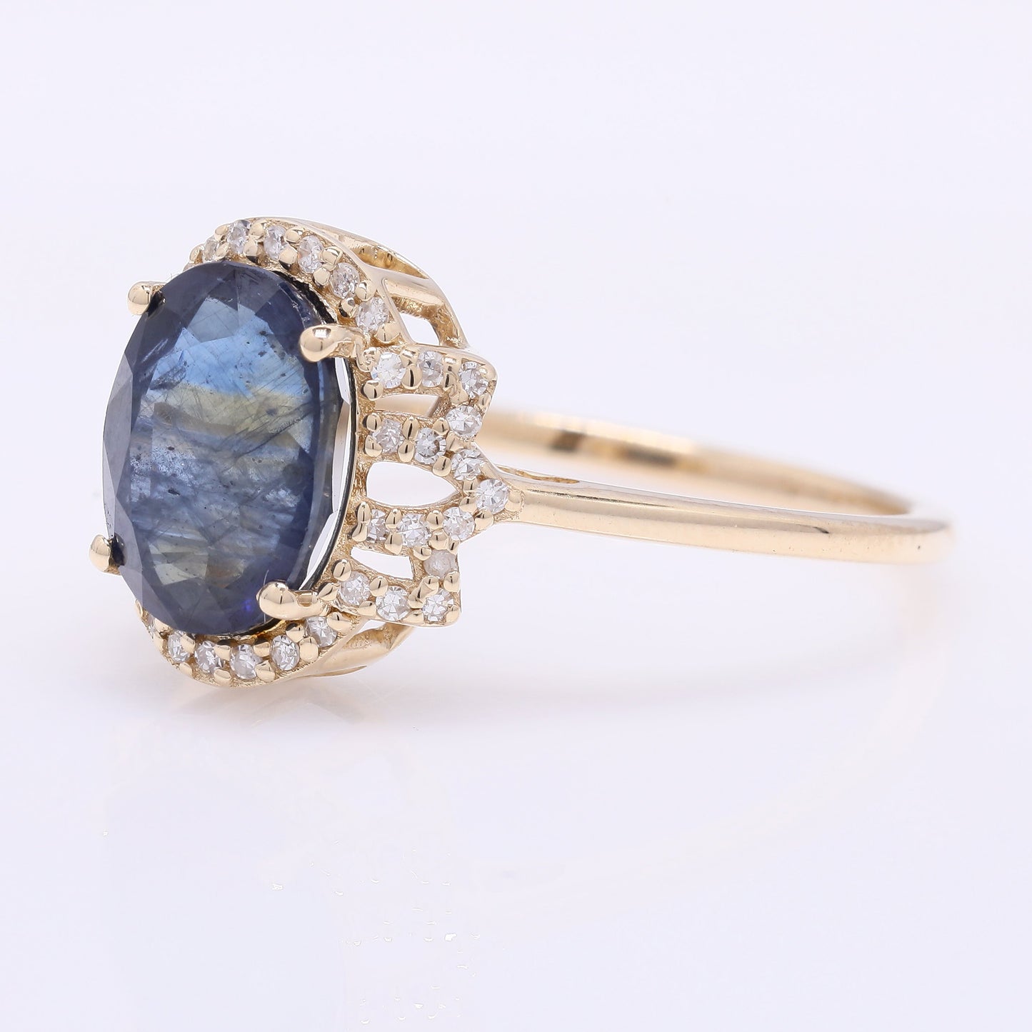 3.01 Ct Oval Mixed Cut Natural Sapphire 14K Gold Ring