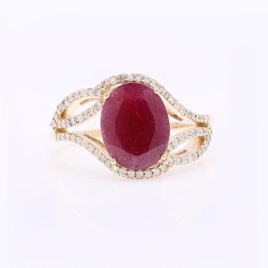 2.78 Ct Oval Mixed Cut Natural Ruby 14K Gold Ring