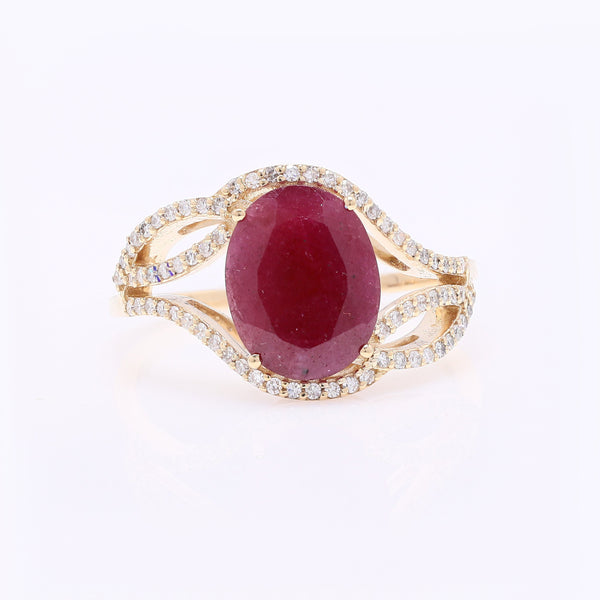 2.78 Ct Oval Mixed Cut Natural Ruby 14K Gold Ring