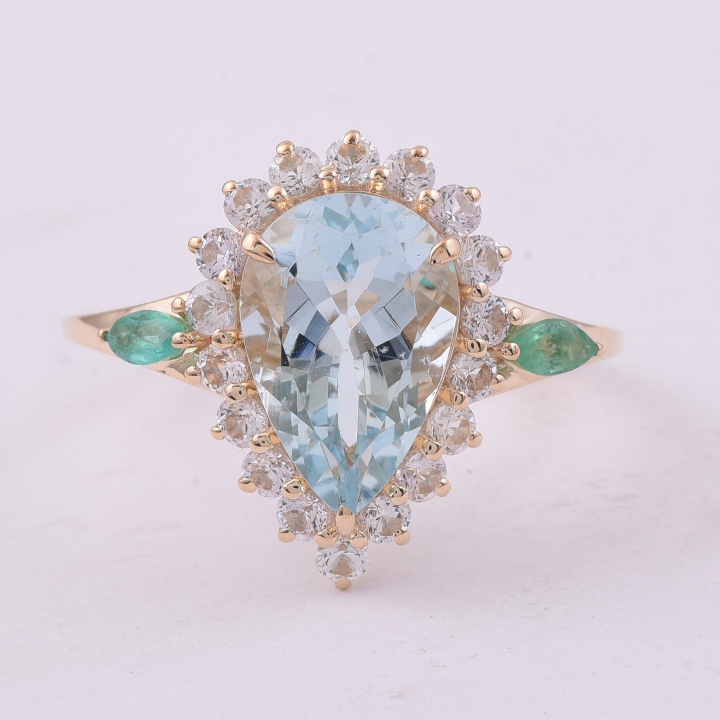 3.53 Ct Pear Aquamarine 9K Gold Ring