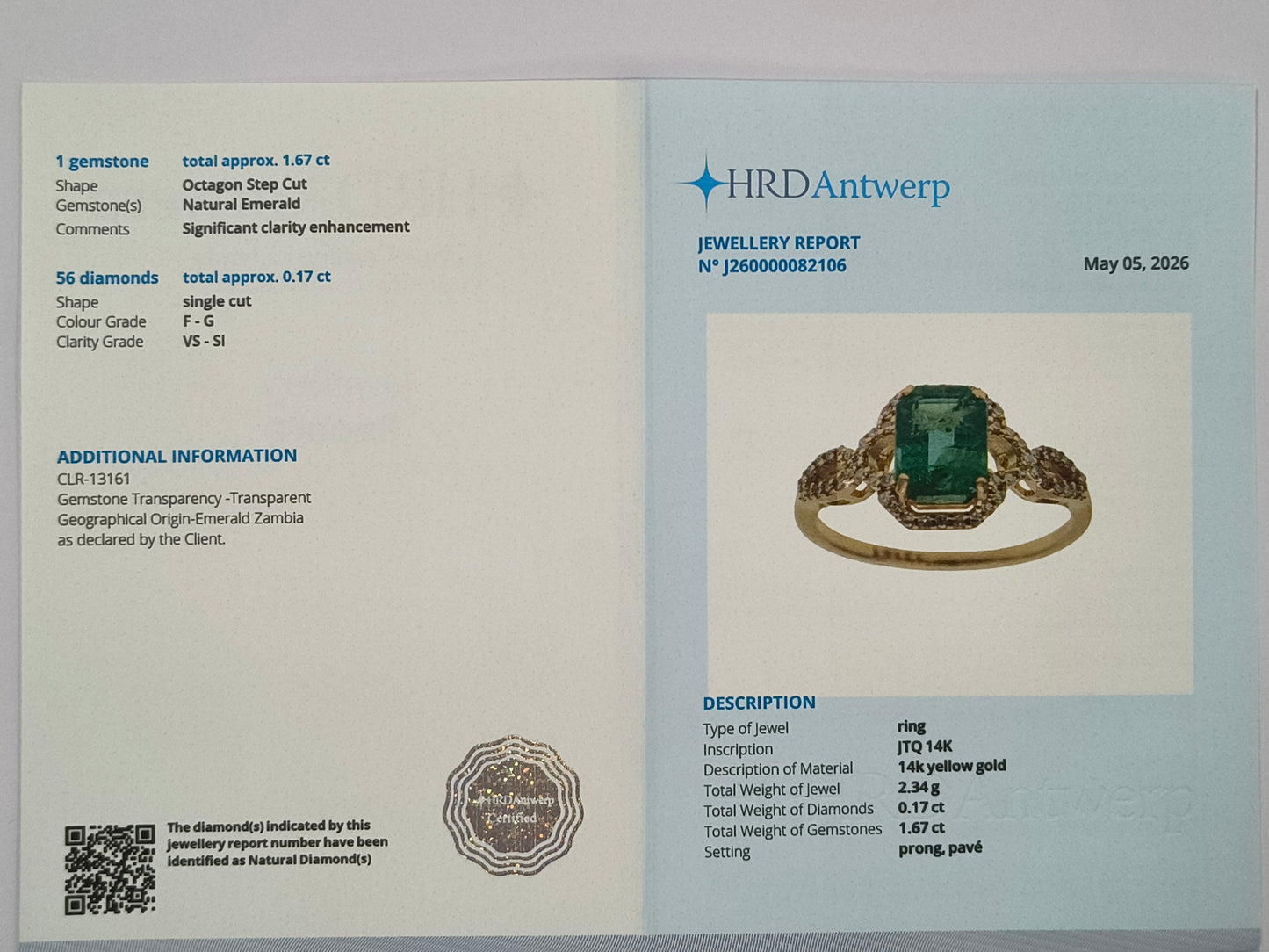 1.84 Ct Octagon Step Cut Natural Emerald 14K Gold Ring