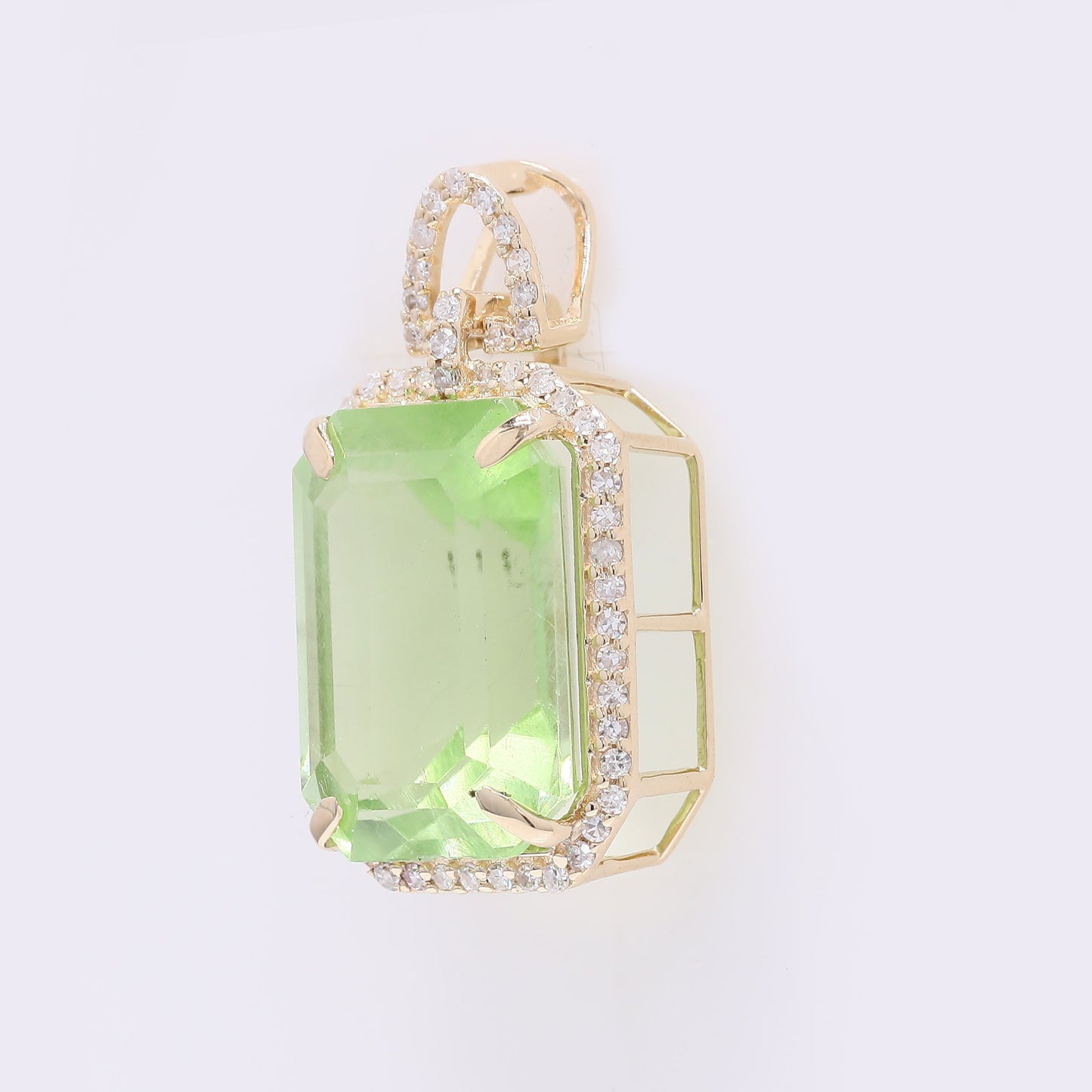 7.59 Ct Octagon Step Cut Natural Peridot 14K Gold Pendant