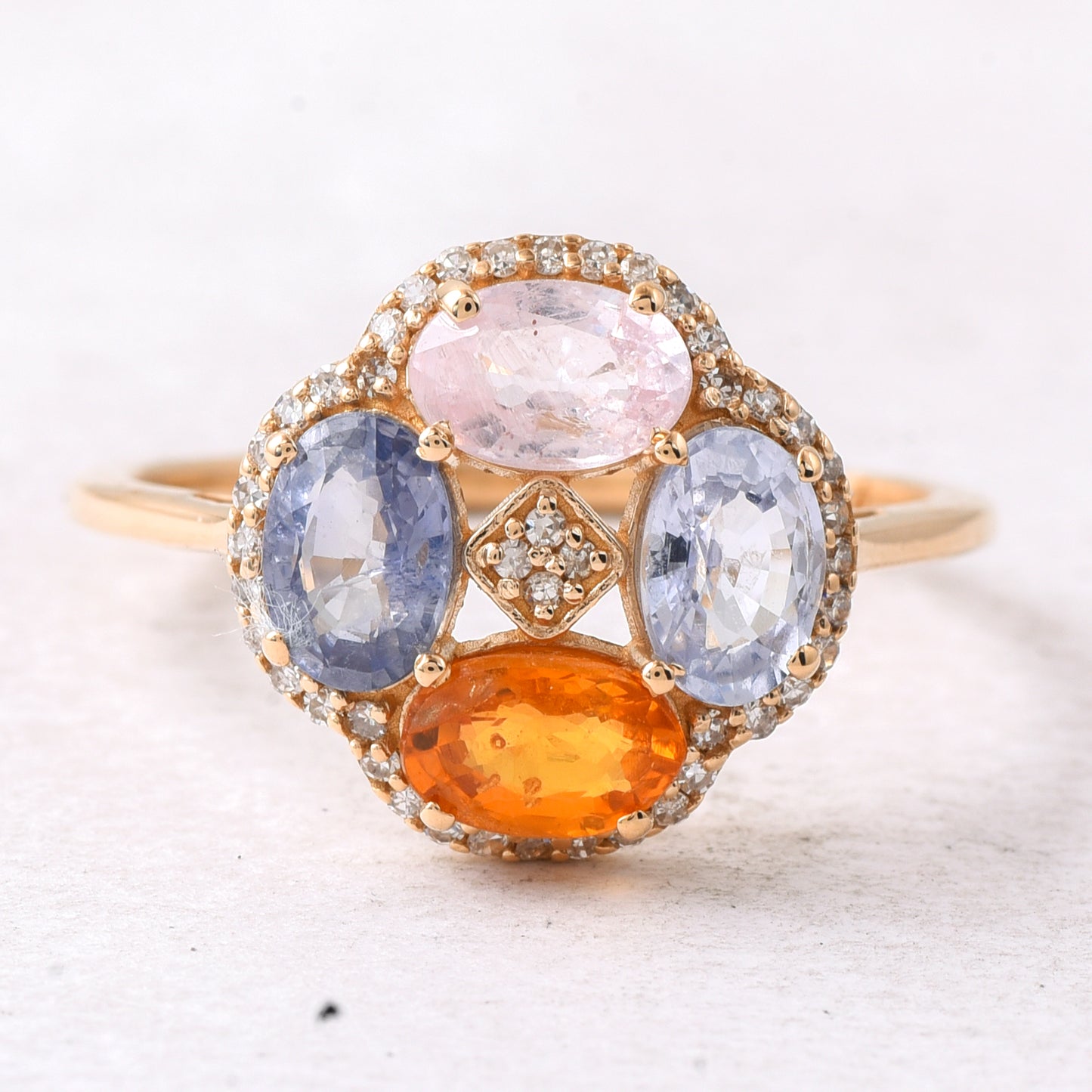 2.49 Ct Oval Mixed Cut Natural Multi-Coloured Sapphire 14K Gold Ring