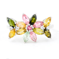 1.68 Ct Marquise Mixed Cut, Round Mixed Cut Natural Multi-Coloured Tourmaline 950 Platinum Ring