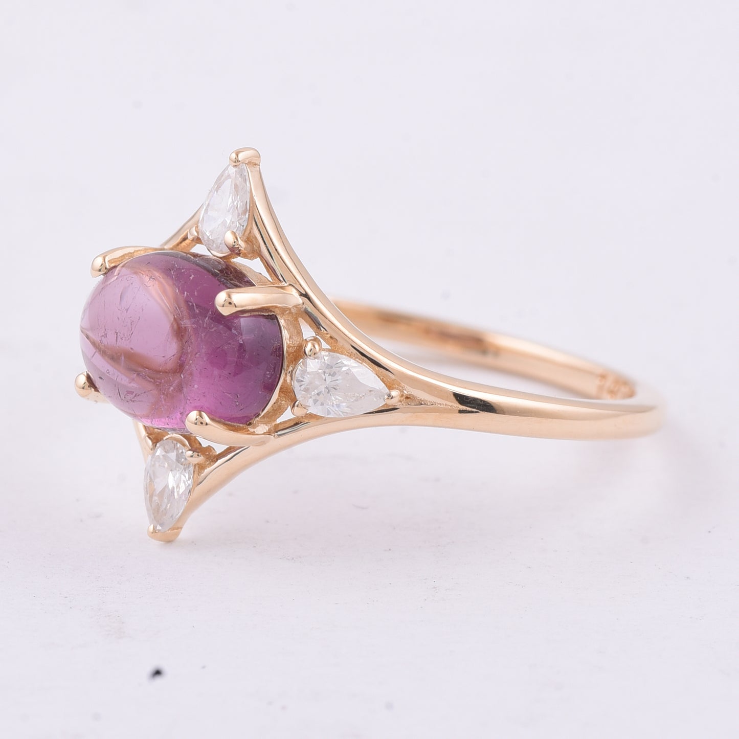 1.99 Ct Oval Cabochon Cut Natural Pink Tourmaline 14K Gold Ring