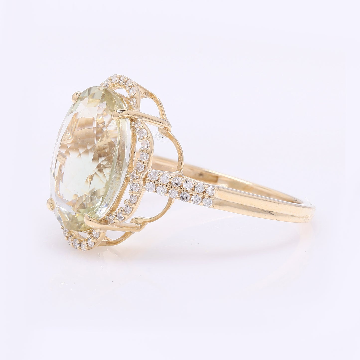 4.15 Ct Oval Mixed Cut Natural Sunstone 14K Gold Ring