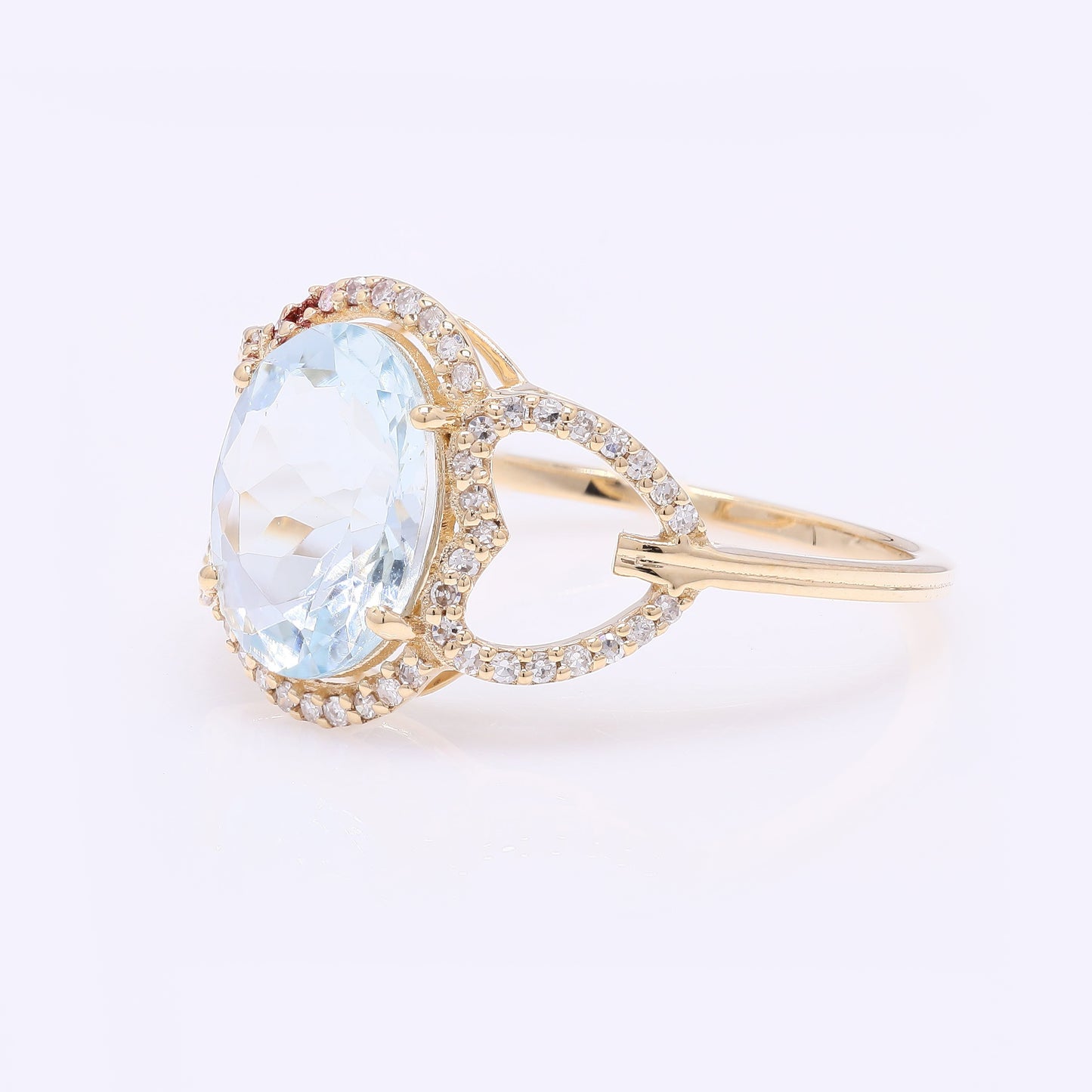 2.32 Ct Oval Mixed Cut Natural Beryl Aquamarine 14K Gold Ring