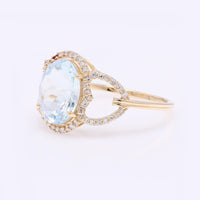 2.32 Ct Oval Mixed Cut Natural Beryl Aquamarine 14K Gold Ring