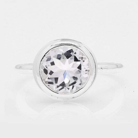 3.77 Ct Round White Topaz 925 Silver Ring
