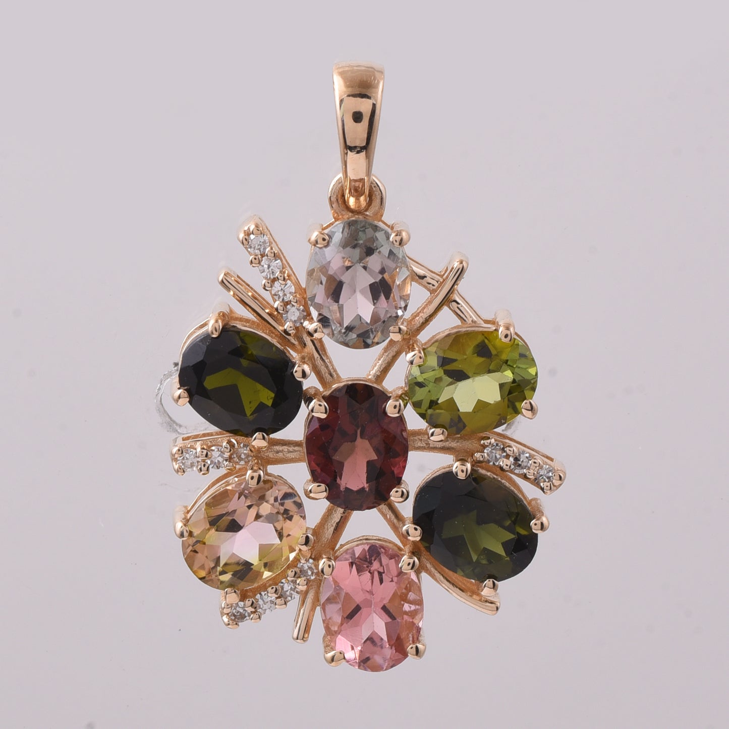 2.48 Ct Oval Mixed Cut Natural Multi-Coloured Tourmaline 14K Gold Pendant