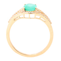 1.09 Ct Oval Mixed Cut Natural Emerald 14K Gold Ring