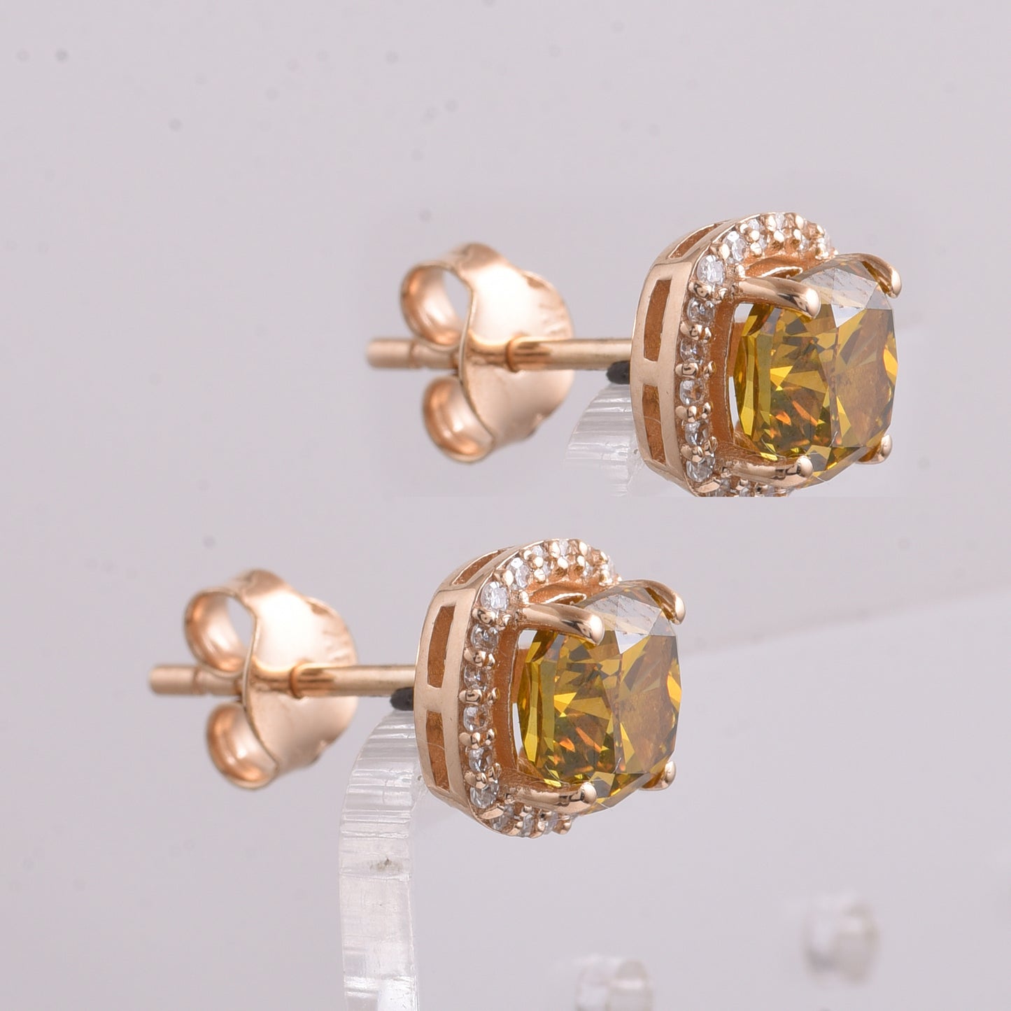 2.21 Ct Cushion Yellow Diamond 14K Gold Earrings