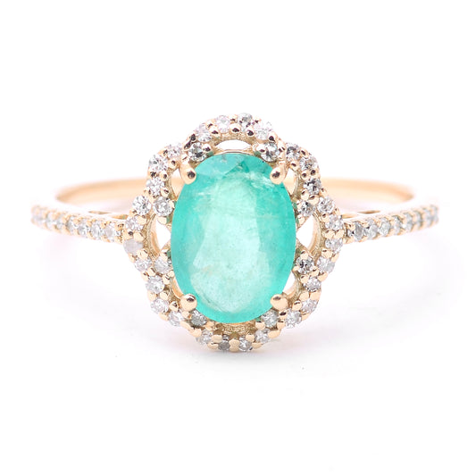1.11 Ct Oval Mixed Cut Natural Emerald 14K Gold Ring