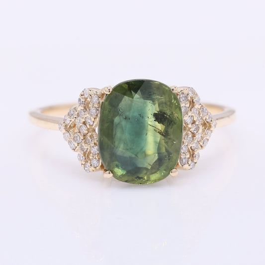 3.84 Ct Cushion Mixed Cut Natural Bi-Coloured Sapphire 14K Gold Ring