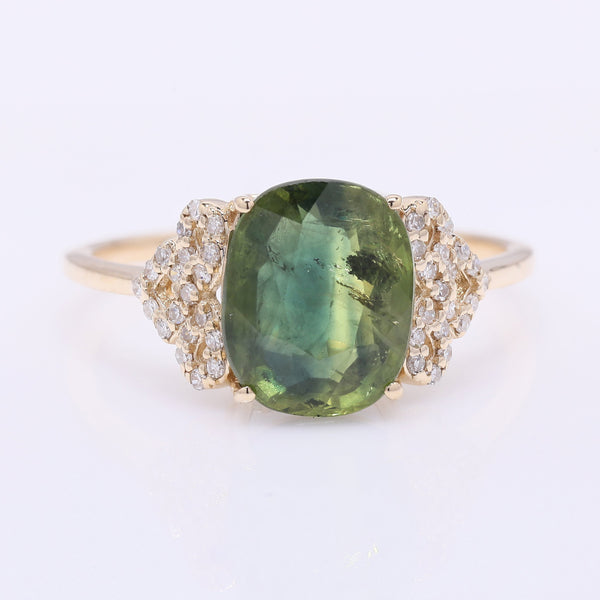 3.84 Ct Cushion Mixed Cut Natural Bi-Coloured Sapphire 14K Gold Ring