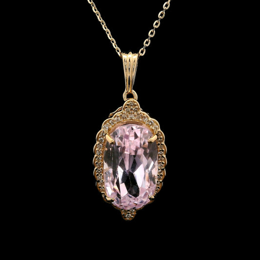 7.11 Ct Oval Kunzite 14K Gold Pendant