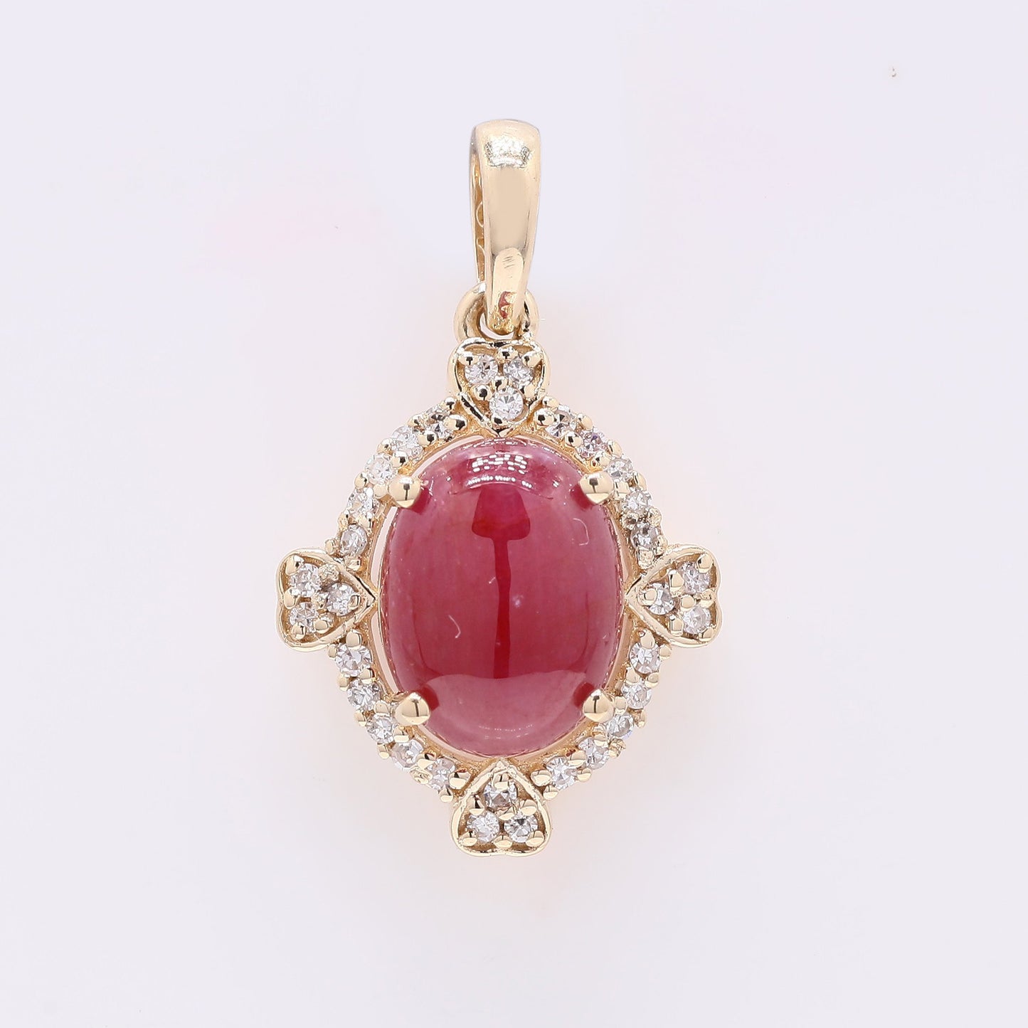 2.37 Ct Oval Cabochon Cut Natural Ruby 14K Gold Pendant