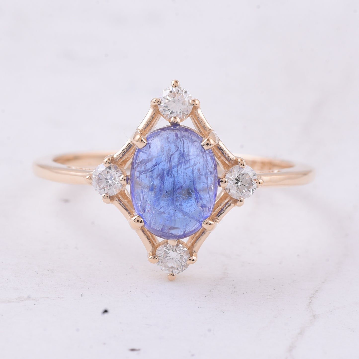 1.88 Ct Oval Cabochon Cut Natural Tanzanite 14K Gold Ring