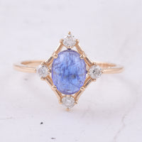 1.88 Ct Oval Cabochon Cut Natural Tanzanite 14K Gold Ring