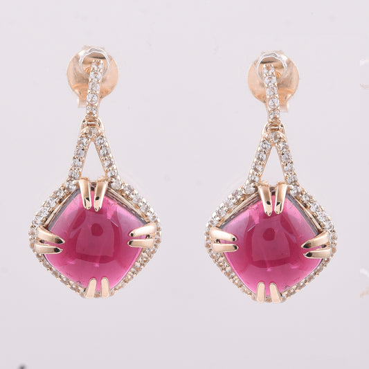 5.59 Ct Cushion Tourmaline 9K Gold Earrings