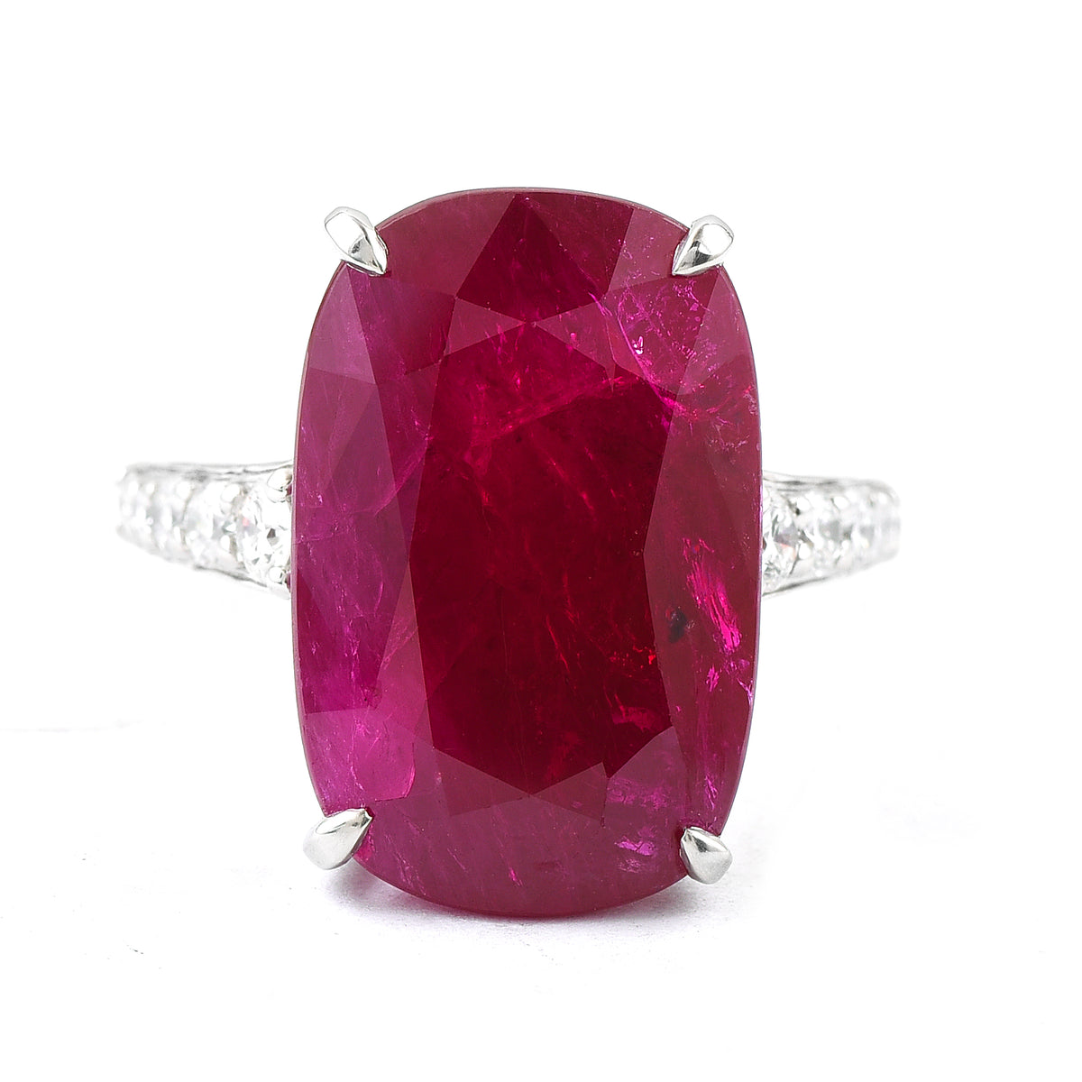 20.42 Ct Cushion Ruby 950 Platinum Ring
