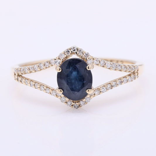 1.35 Ct Oval Mixed Cut Natural Sapphire 14K Gold Ring