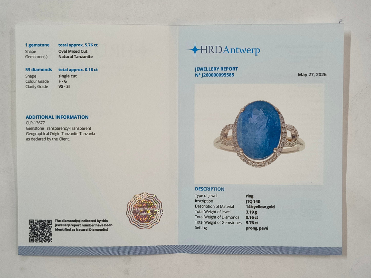 5.92 Ct Oval Mixed Cut Natural Tanzanite 14K Gold Ring