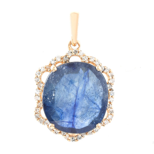 5.61 Ct Oval Mixed Cut Natural Sapphire 14K Gold Pendant