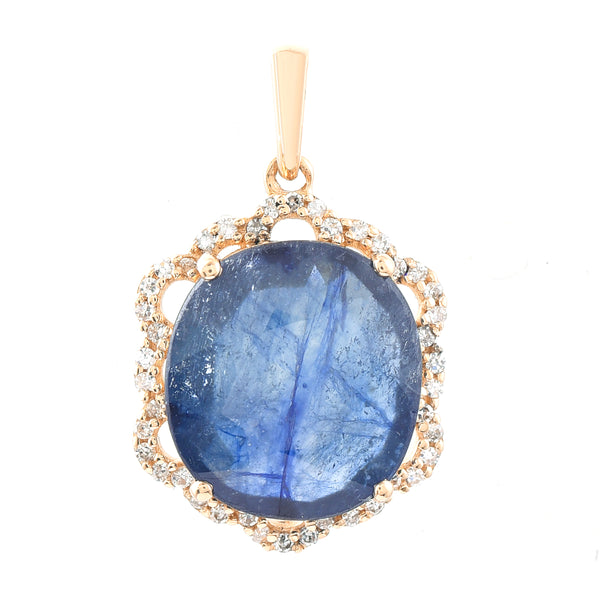 5.61 Ct Oval Mixed Cut Natural Sapphire 14K Gold Pendant