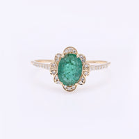 0.95 Ct Oval Mixed Cut Natural Beryl Emerald 14K Gold Ring