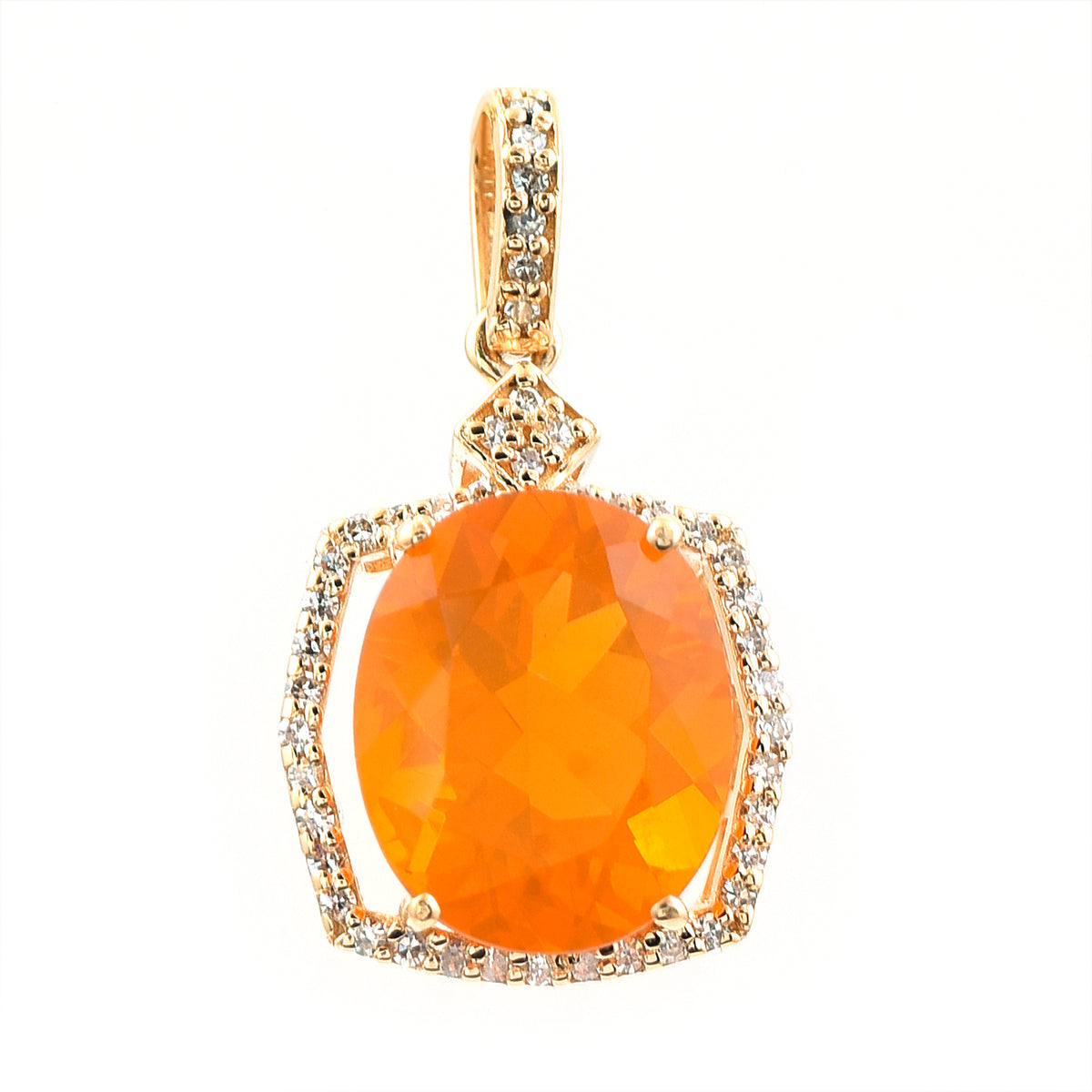2.54 Ct Oval Mixed Cut Natural Fire Opal 14K Gold Pendant