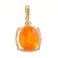 2.54 Ct Oval Mixed Cut Natural Fire Opal 14K Gold Pendant