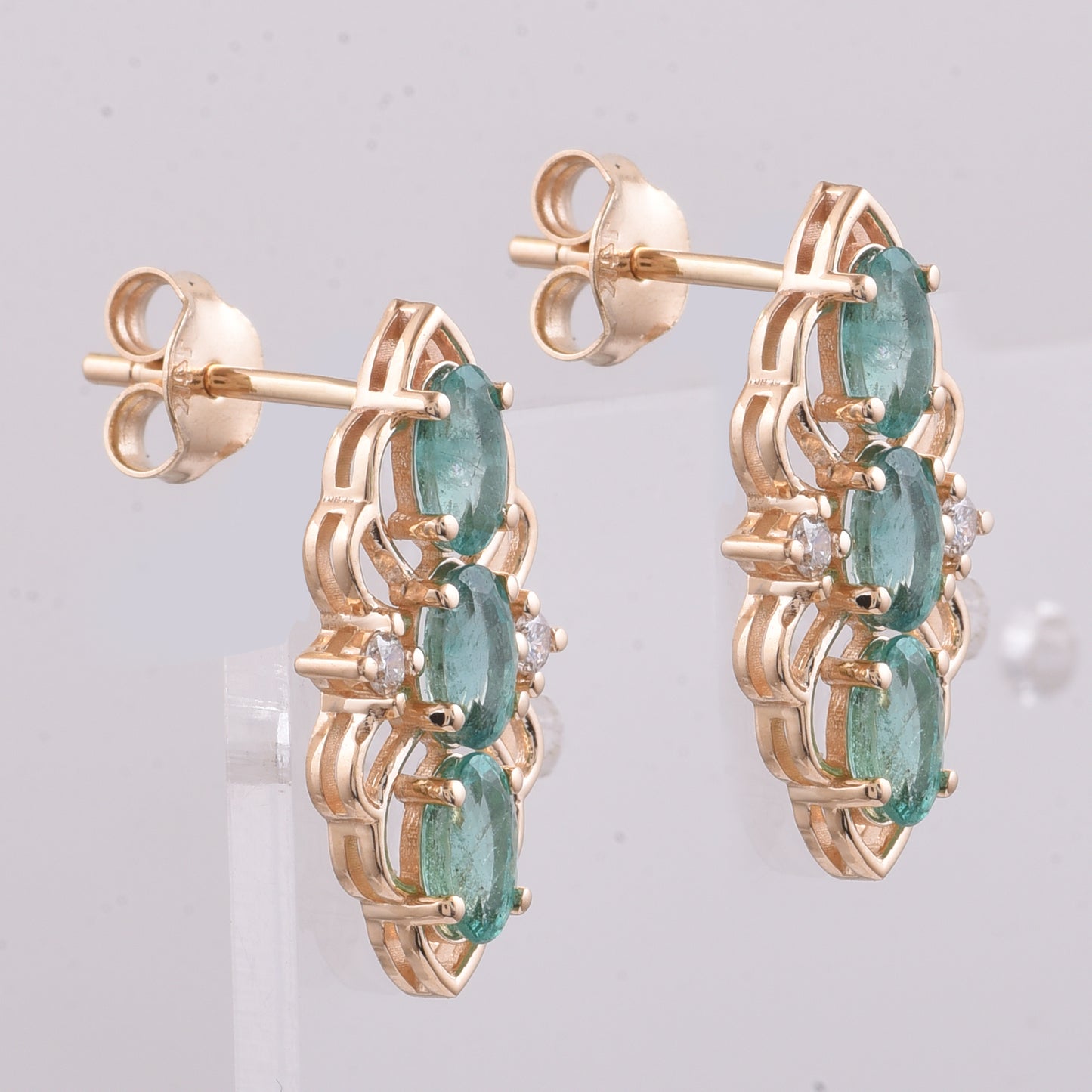 1.43 Ct Oval Natural Emerald 14K Gold Earrings