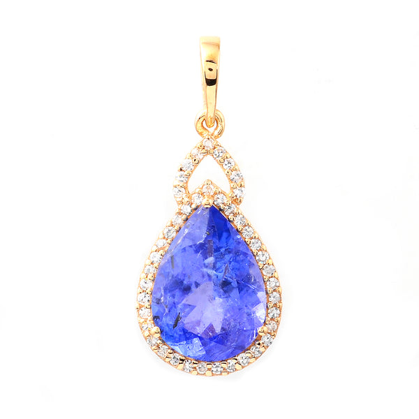 3.03 Ct Pear Mixed Cut Natural Tanzanite 14K Gold Pendant