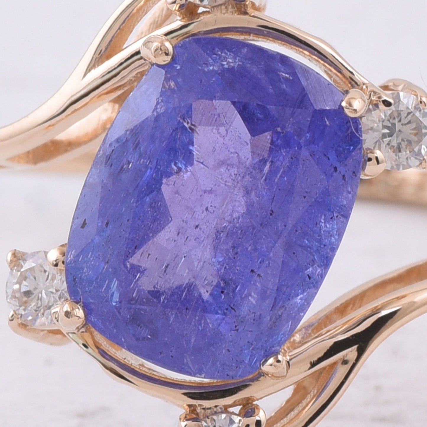 2.93 Ct Cushion Natural Tanzanite 14K Gold Ring