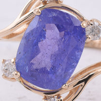 2.93 Ct Cushion Natural Tanzanite 14K Gold Ring