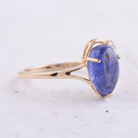 2.68 Ct Pear Cabochon Natural Tanzanite 14K Gold Ring