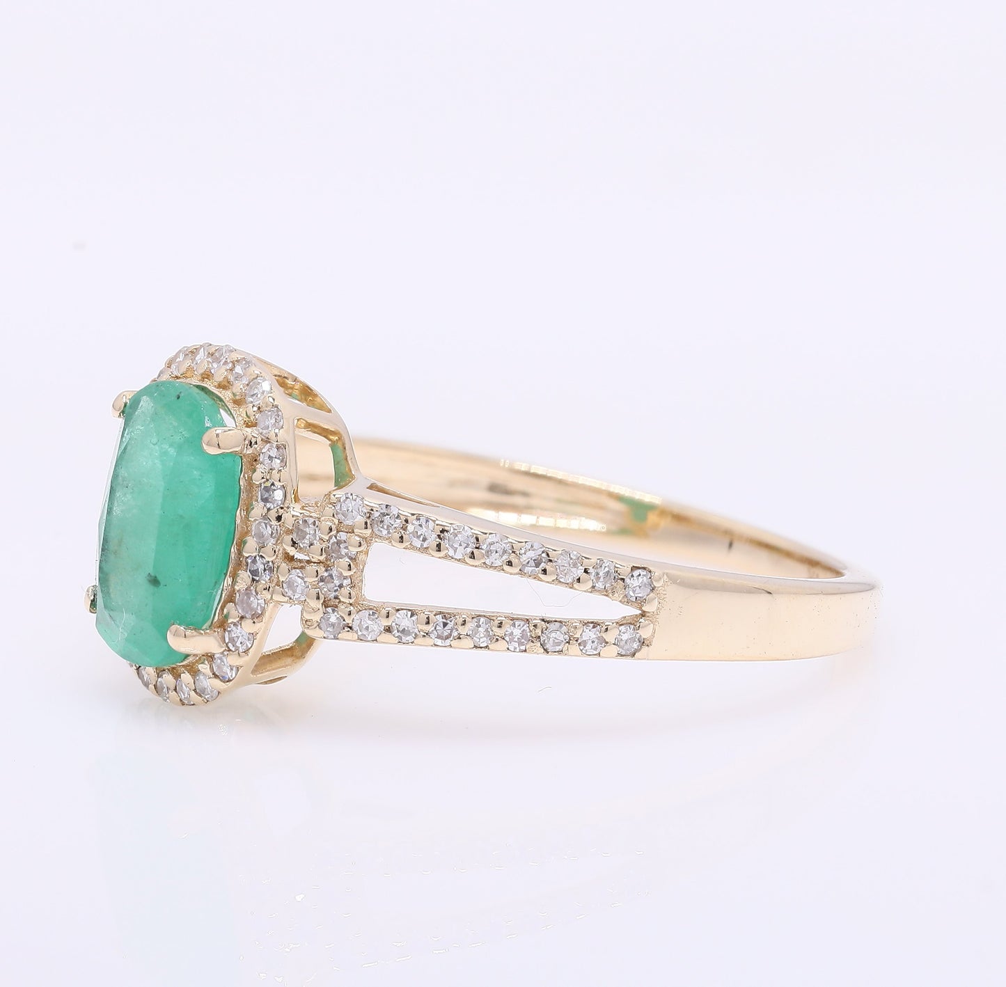1.32 Ct Oval Mixed Cut Natural Emerald 14K Gold Ring