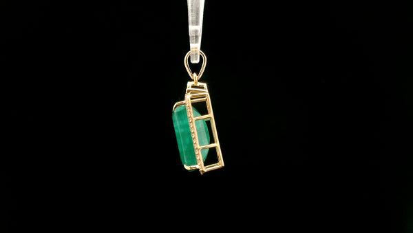 7.13 Ct Octagon Natural Emerald 14K Gold Pendant