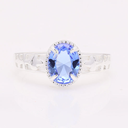 1.46 Ct Oval Created Tanzanite 925 Silver Ring