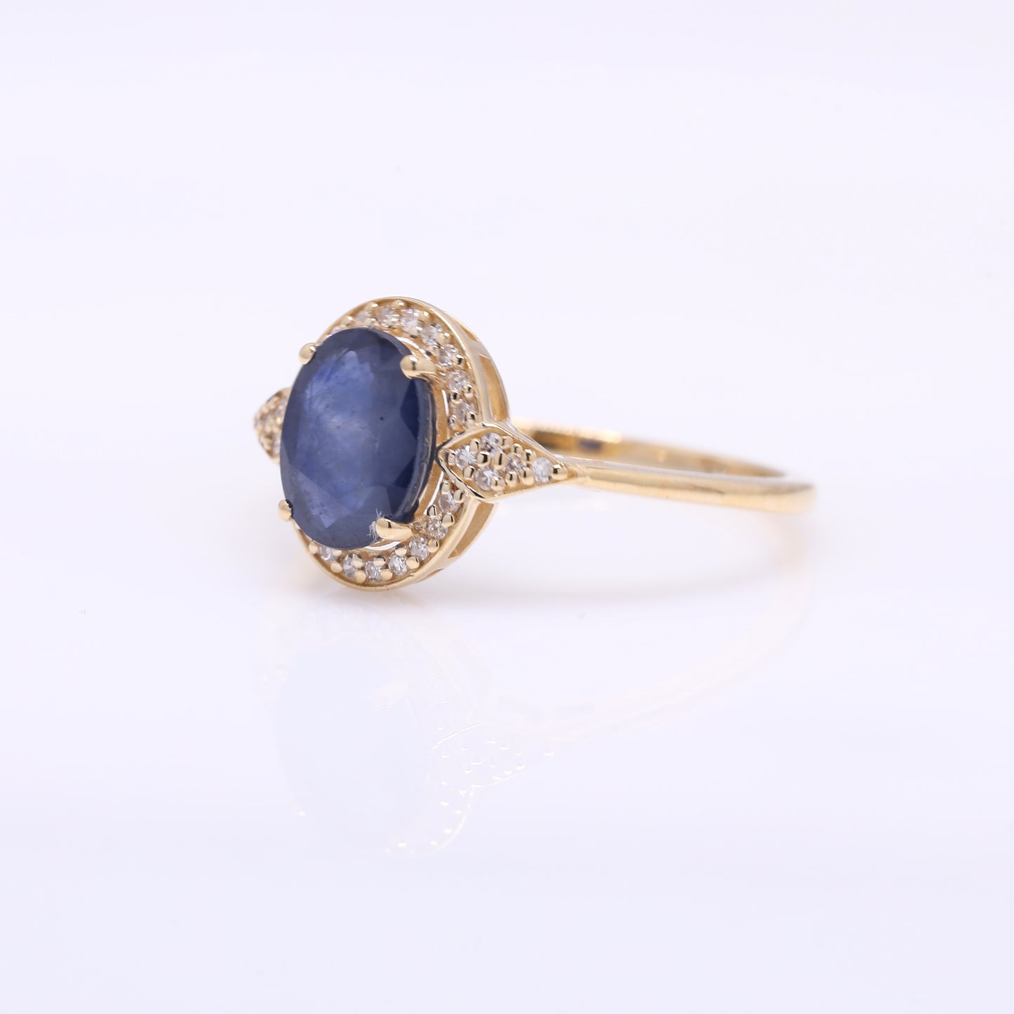 1.75 Ct Oval Mixed Cut Natural Sapphire 14K Gold Ring