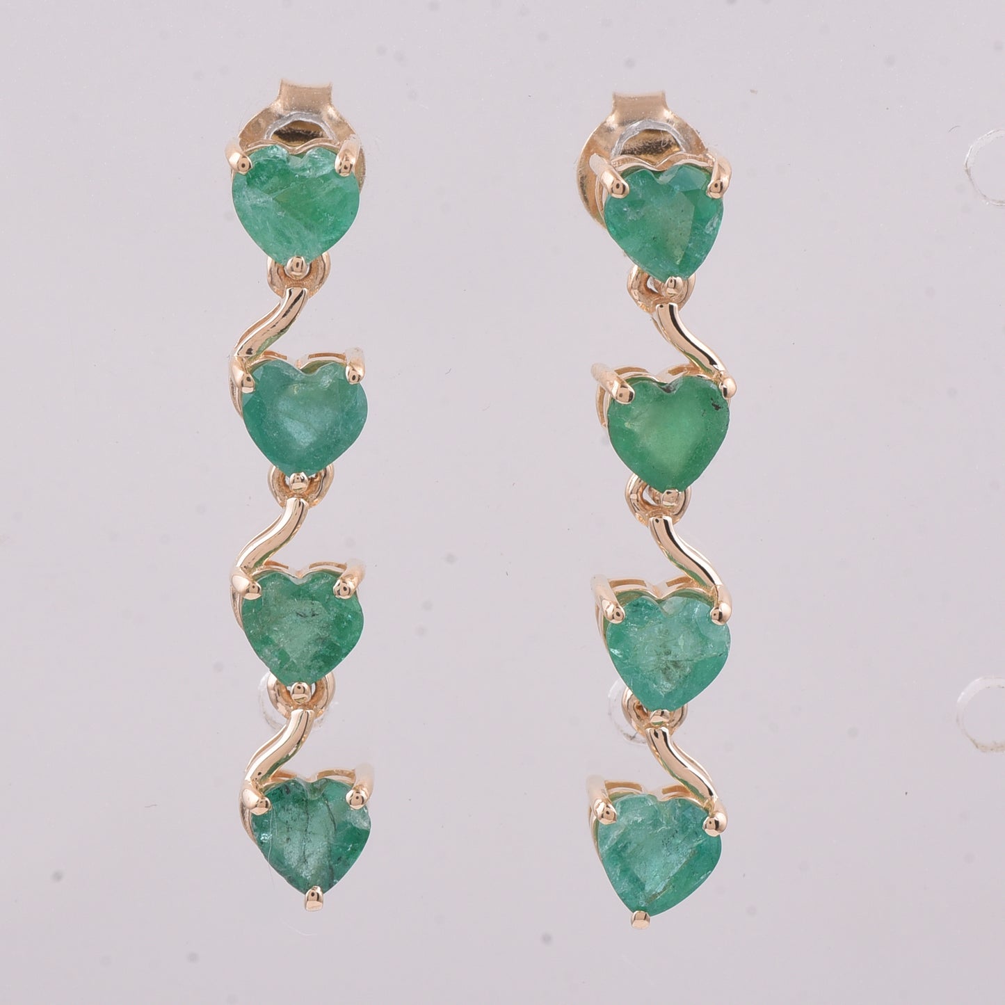 1.82 Ct Heart Natural Emerald 14K Gold Earrings