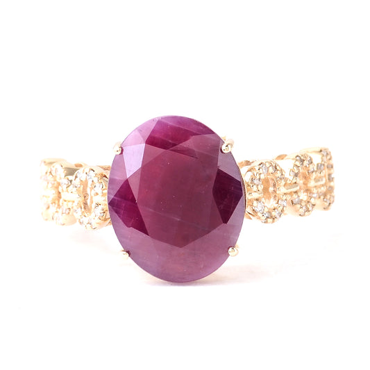 4.81 Ct Oval Mixed Cut Natural Corundum Ruby 14K Gold Ring