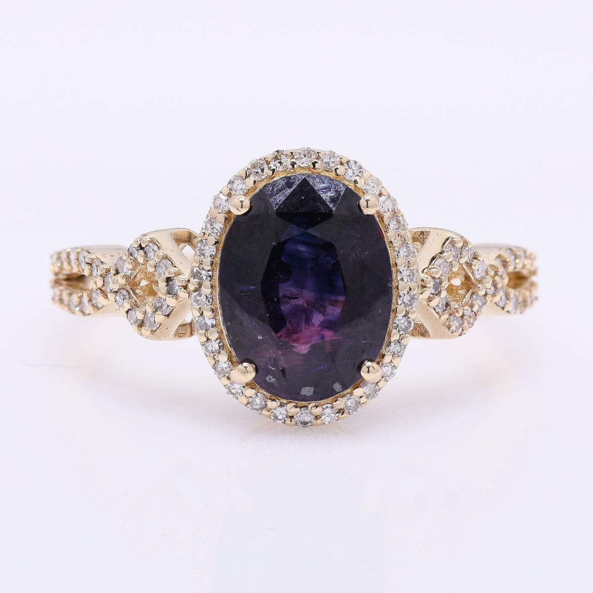 3.18 Ct Oval Mixed Cut Natural Bi-Coloured Sapphire 14K Gold Ring