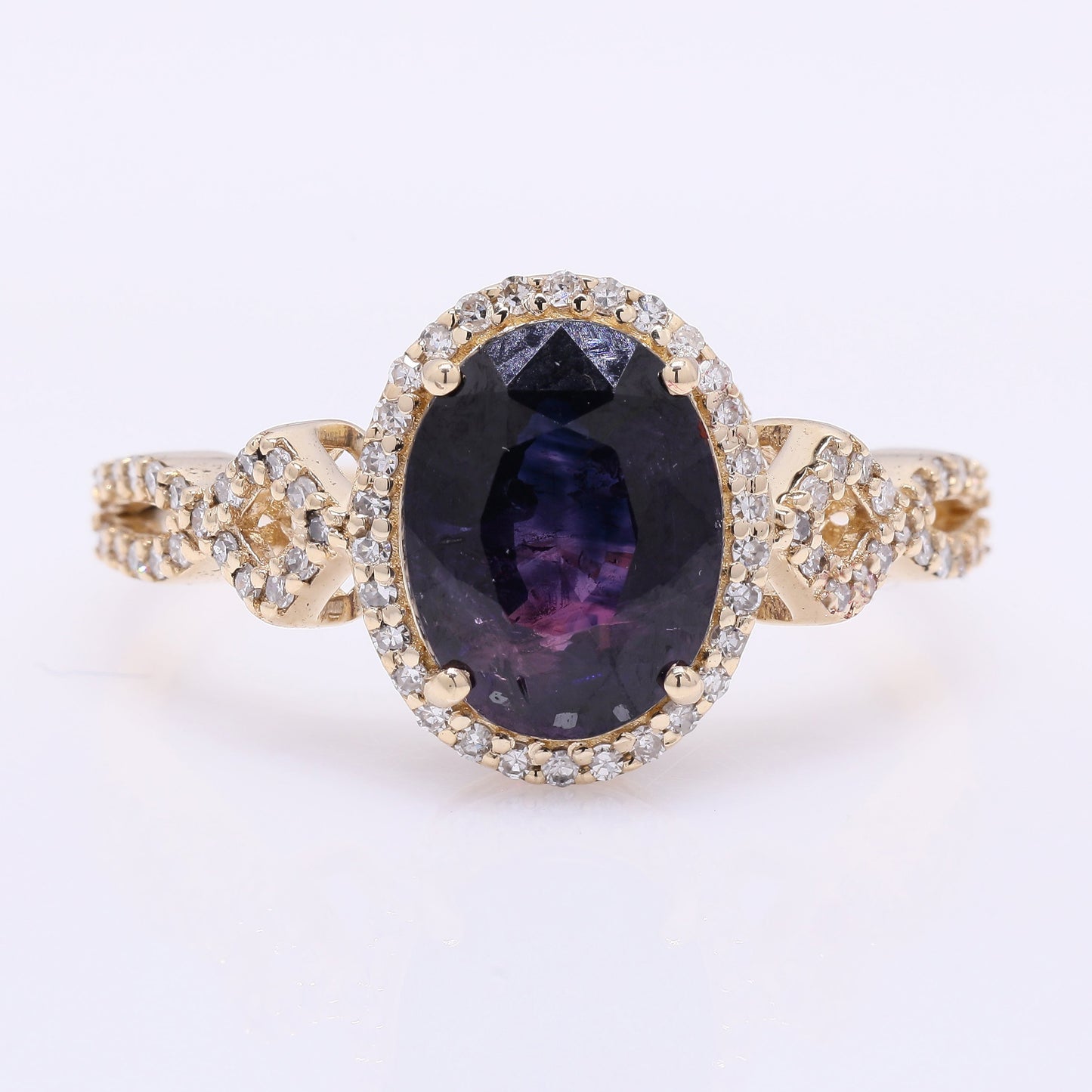 3.18 Ct Oval Mixed Cut Natural Bi-Coloured Sapphire 14K Gold Ring