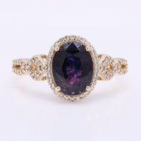 3.18 Ct Oval Mixed Cut Natural Bi-Coloured Sapphire 14K Gold Ring