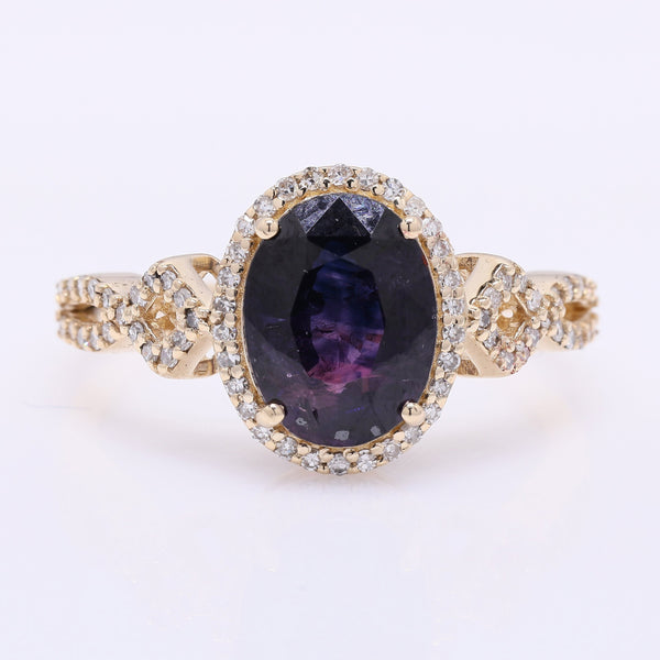 3.18 Ct Oval Mixed Cut Natural Bi-Coloured Sapphire 14K Gold Ring