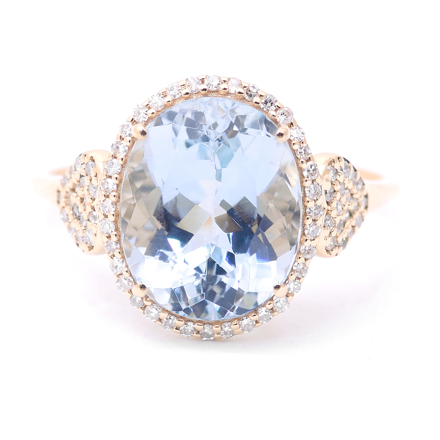 4.12 Ct Oval Mixed Cut Natural Aquamarine 14K Gold Ring