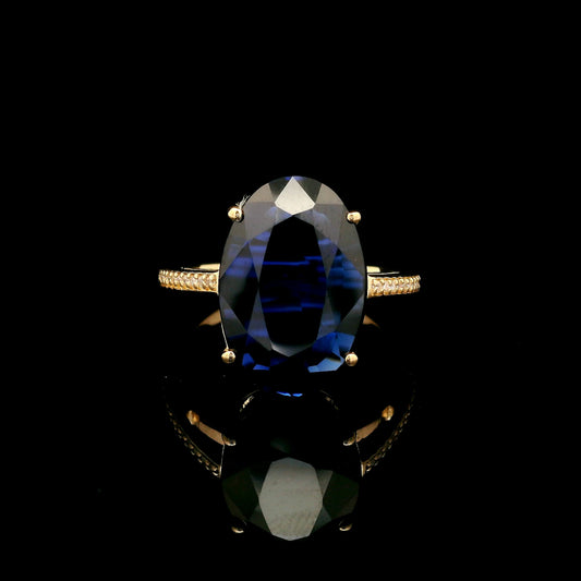 6.87 Ct Oval Lab Grown Sapphire 14K Gold Ring